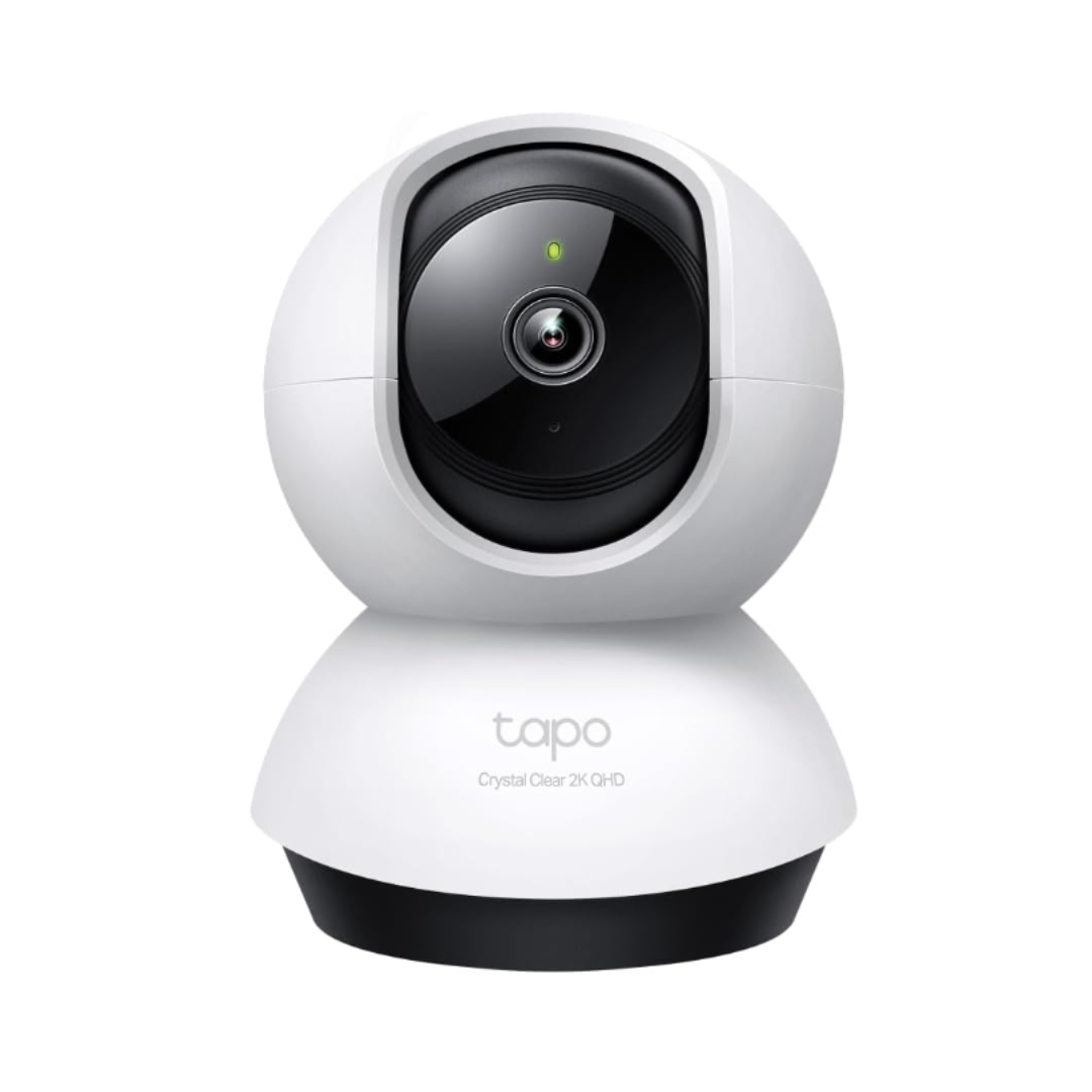 White TP-Link Tapo security camera on a white background